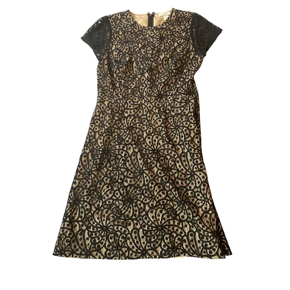 Loft Womens Black & Beige Lace Overlay Dress Size 0